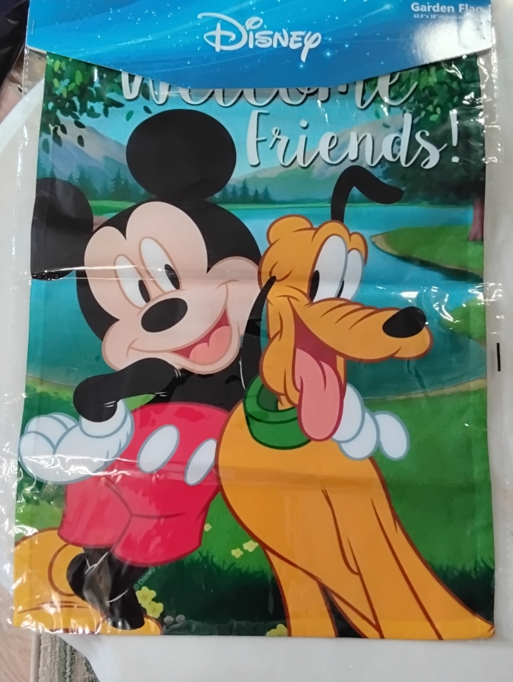 FLAG Disney  Mickey & Pluto ~ WELCOME Friends Garden Flag 12.5"x 18"